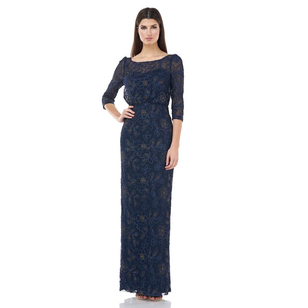 JS Collection Metallic Soutache Gown Navy Gold Size 10 Wedding Mother of Bride
